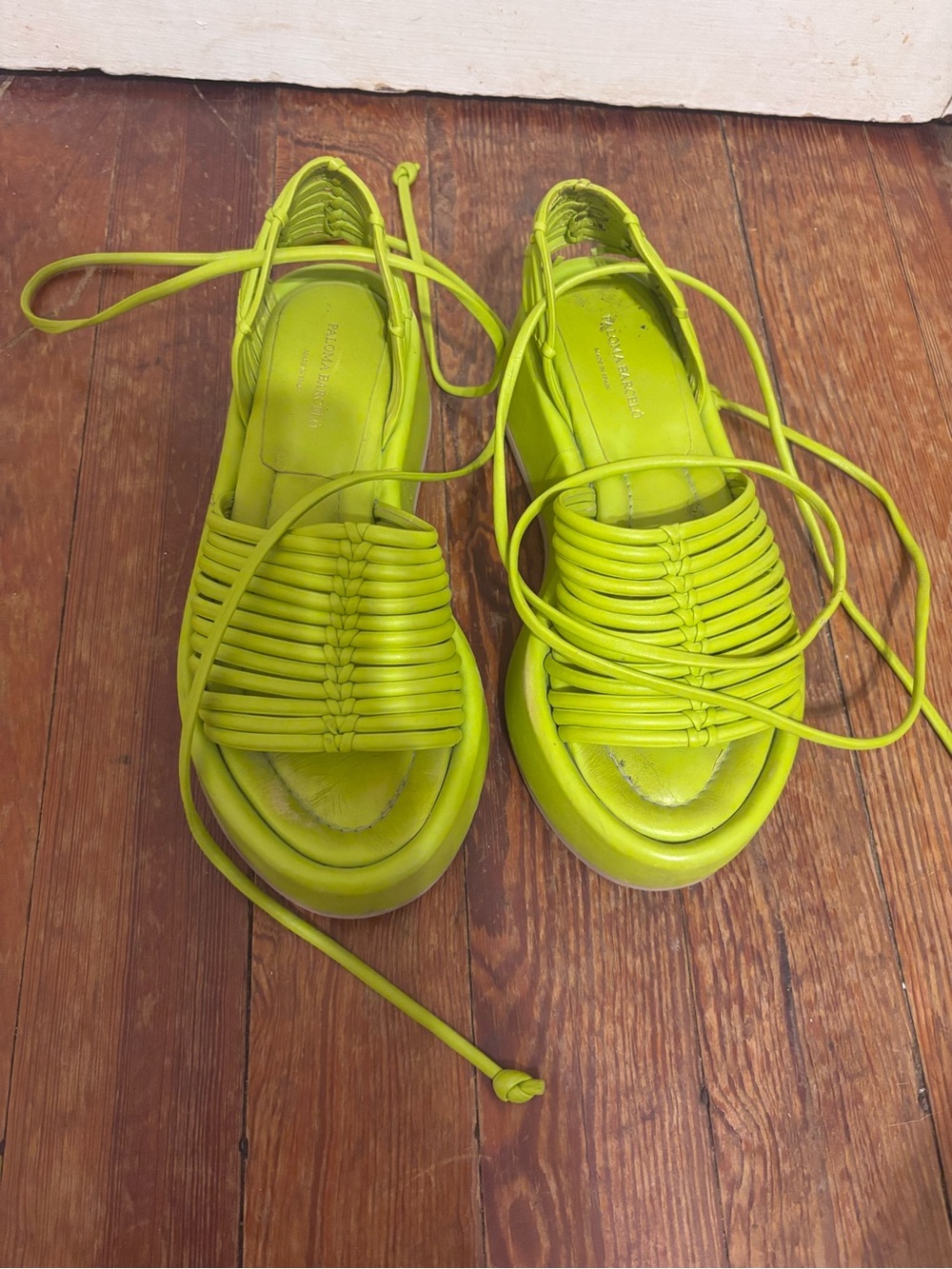 Loeffler Randall Neon Lime Braided Lace-Up Sandals